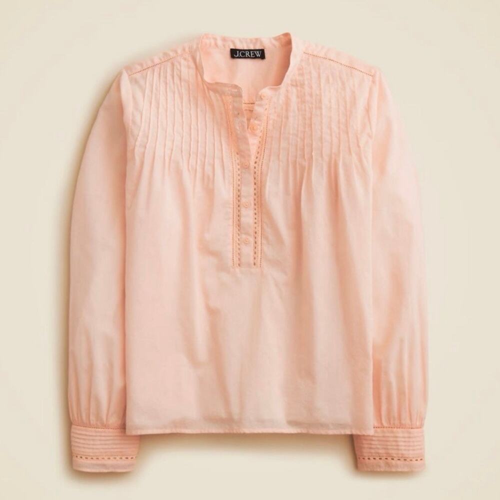 J.Crew Women's 100% Cotton Pintuck Lace Trim Top Ballet Slipper Pink Blouse - M
